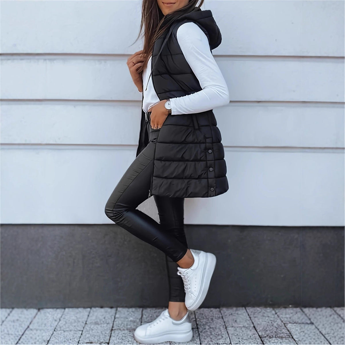 Women's Tailored Gilet with Hood and Handy Pockets - 2 - London-stylehouse.com