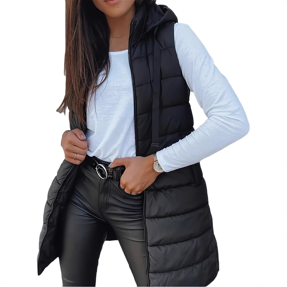 Women's Tailored Gilet with Hood and Handy Pockets - 3 - London-stylehouse.com