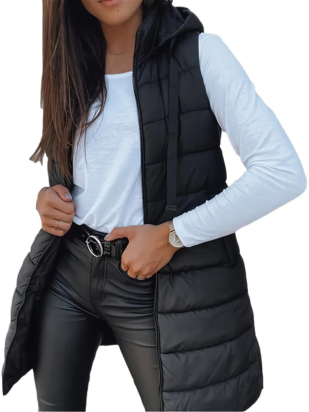 Women's Tailored Gilet with Hood and Handy Pockets - 9 - London-stylehouse.com