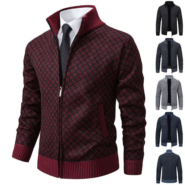 Men's Tailored Slim Cardigan with Zip and Stand-Up Collar - 1 - London-stylehouse.com