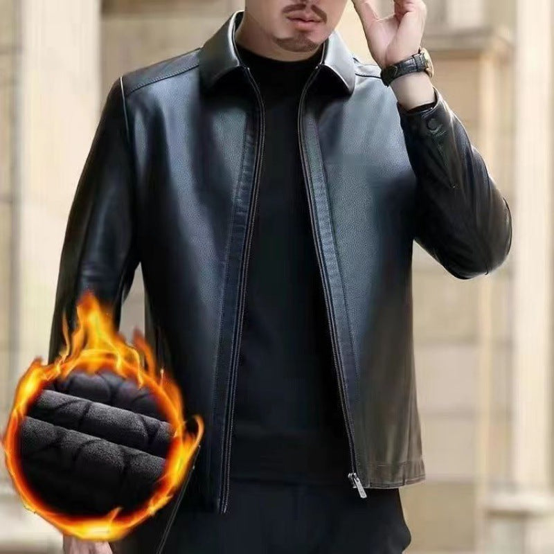 Men's Relaxed Fit Leather Jacket with Elegant Stand Collar - 6 - London-stylehouse.com