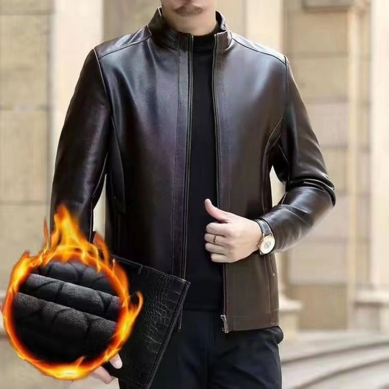 Men's Relaxed Fit Leather Jacket with Elegant Stand Collar - 8 - London-stylehouse.com