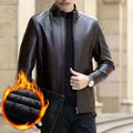 Men's Relaxed Fit Leather Jacket with Elegant Stand Collar - 8 - London-stylehouse.com