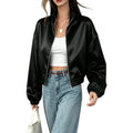 Ladies Shiny Bomber Jacket with High Neck and Zip Fastening - 2 - London-stylehouse.com