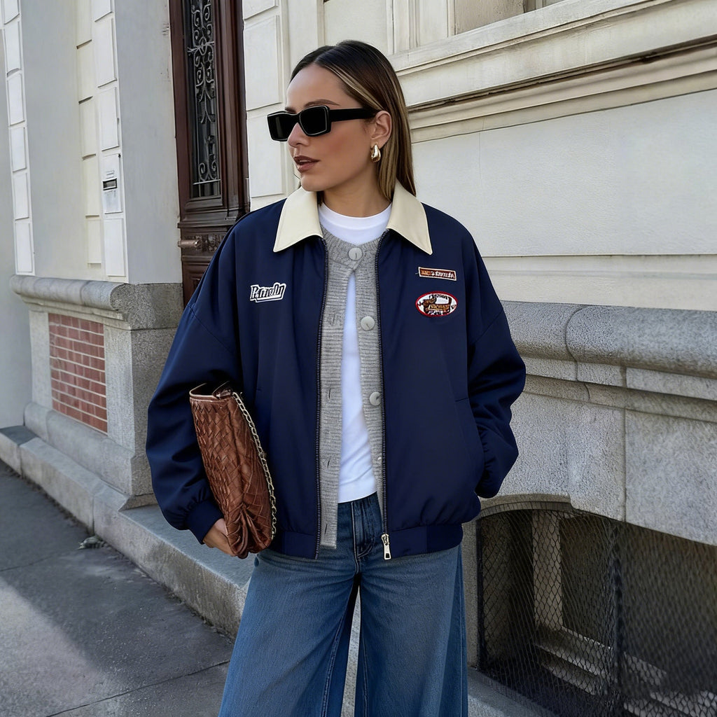 Trendy Women's Oversized Bomber Jacket with Stylish Embellishments - 1 - London-stylehouse.com