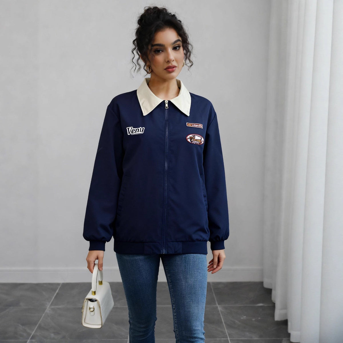Trendy Women's Oversized Bomber Jacket with Stylish Embellishments - 2 - London-stylehouse.com