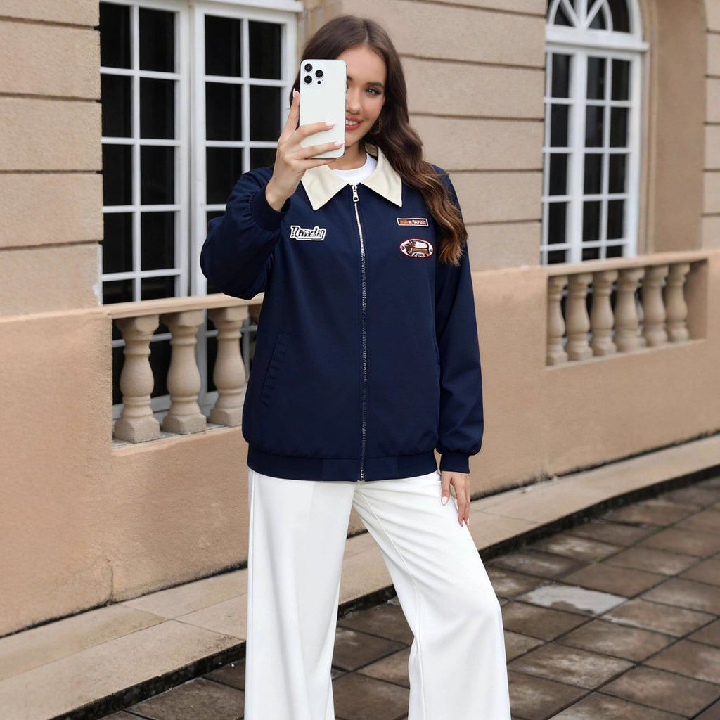 Trendy Women's Oversized Bomber Jacket with Stylish Embellishments - 4 - London-stylehouse.com