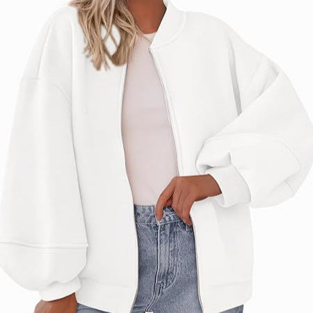 Women's Relaxed Fit Zip Bomber Jacket - 2 - London-stylehouse.com