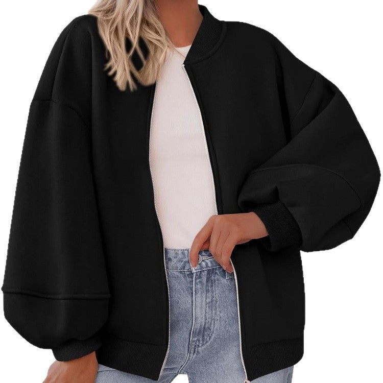 Women's Relaxed Fit Zip Bomber Jacket - 4 - London-stylehouse.com