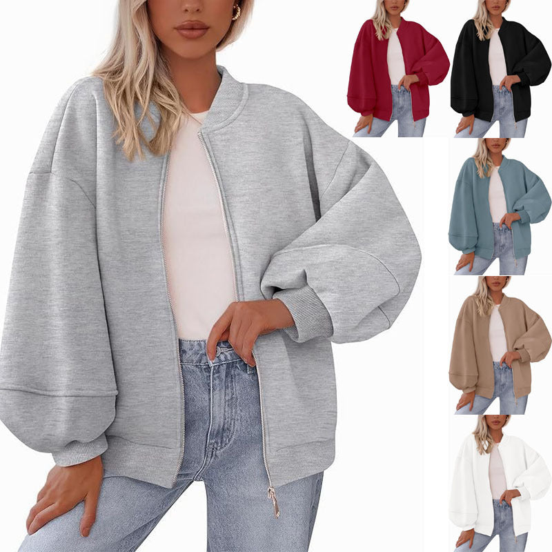 Women's Relaxed Fit Zip Bomber Jacket - 11 - London-stylehouse.com