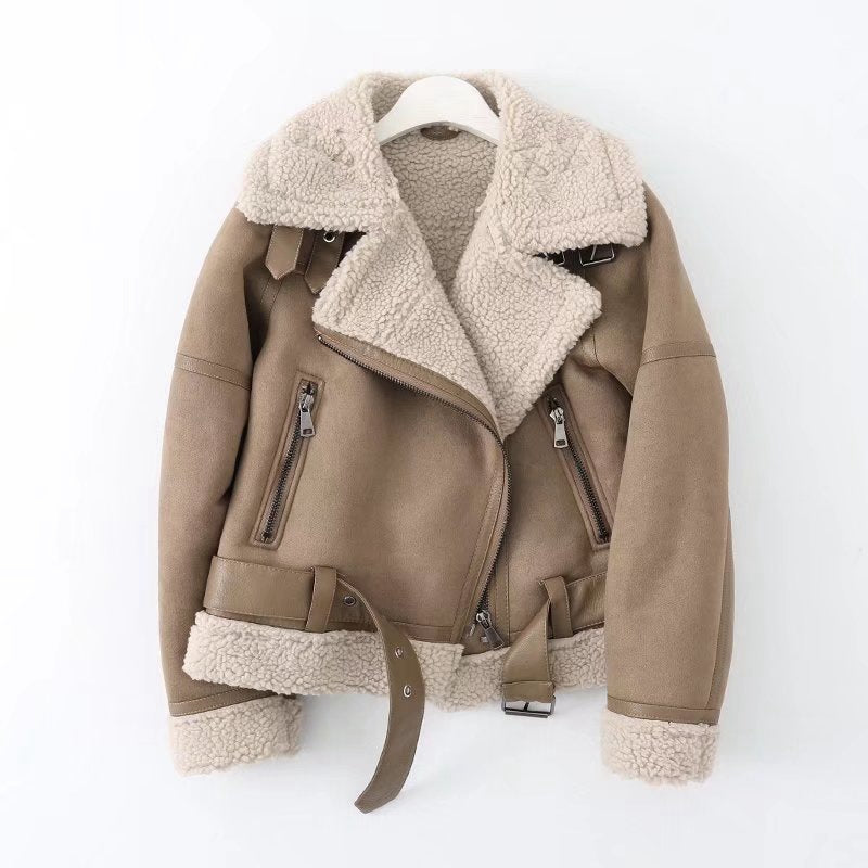 Elegant Women's Motorbike Jacket with Trendy Faux Fur Collar - 1 - London-stylehouse.com