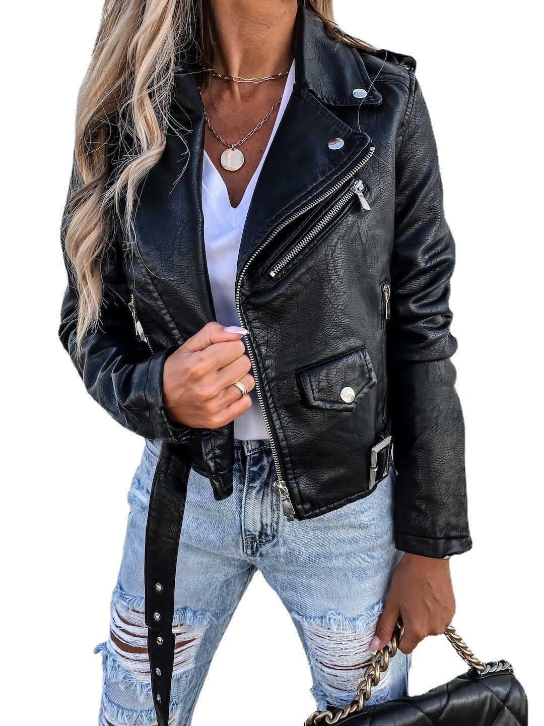 Women's Classic Zip Biker Jacket - 1 - London-stylehouse.com
