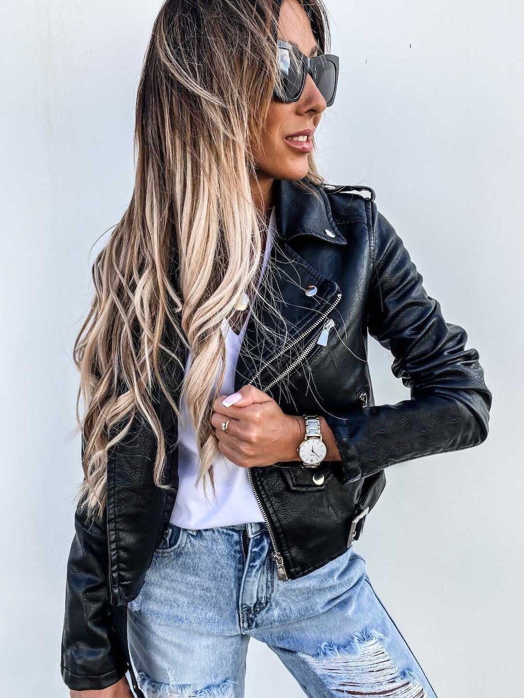 Women's Classic Zip Biker Jacket - 5 - London-stylehouse.com