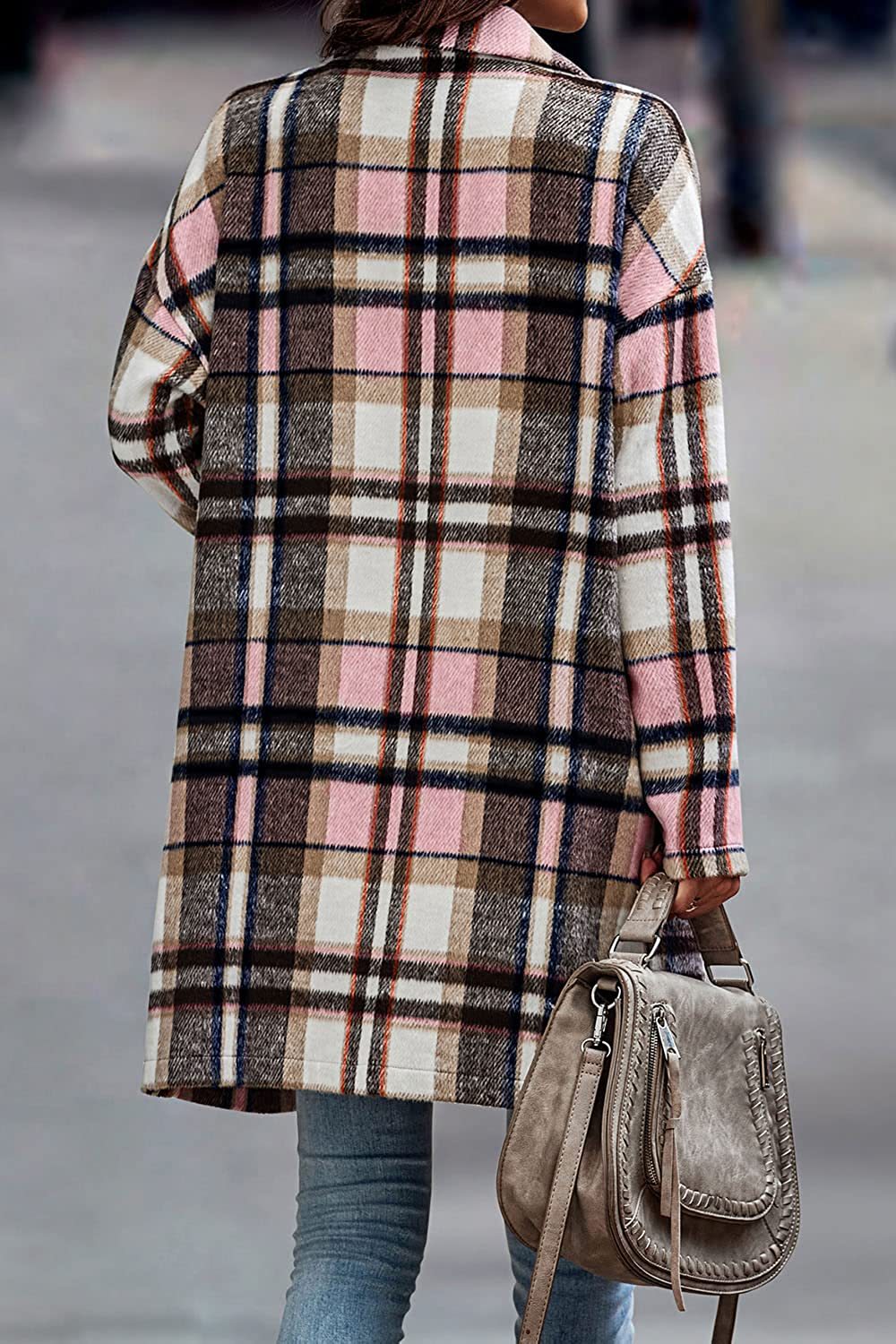 Chic Ladies' Coat with Pockets in Stylish Check Pattern - 3 - London-stylehouse.com