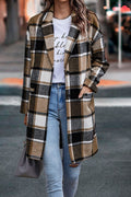 Chic Ladies' Coat with Pockets in Stylish Check Pattern - 6 - London-stylehouse.com