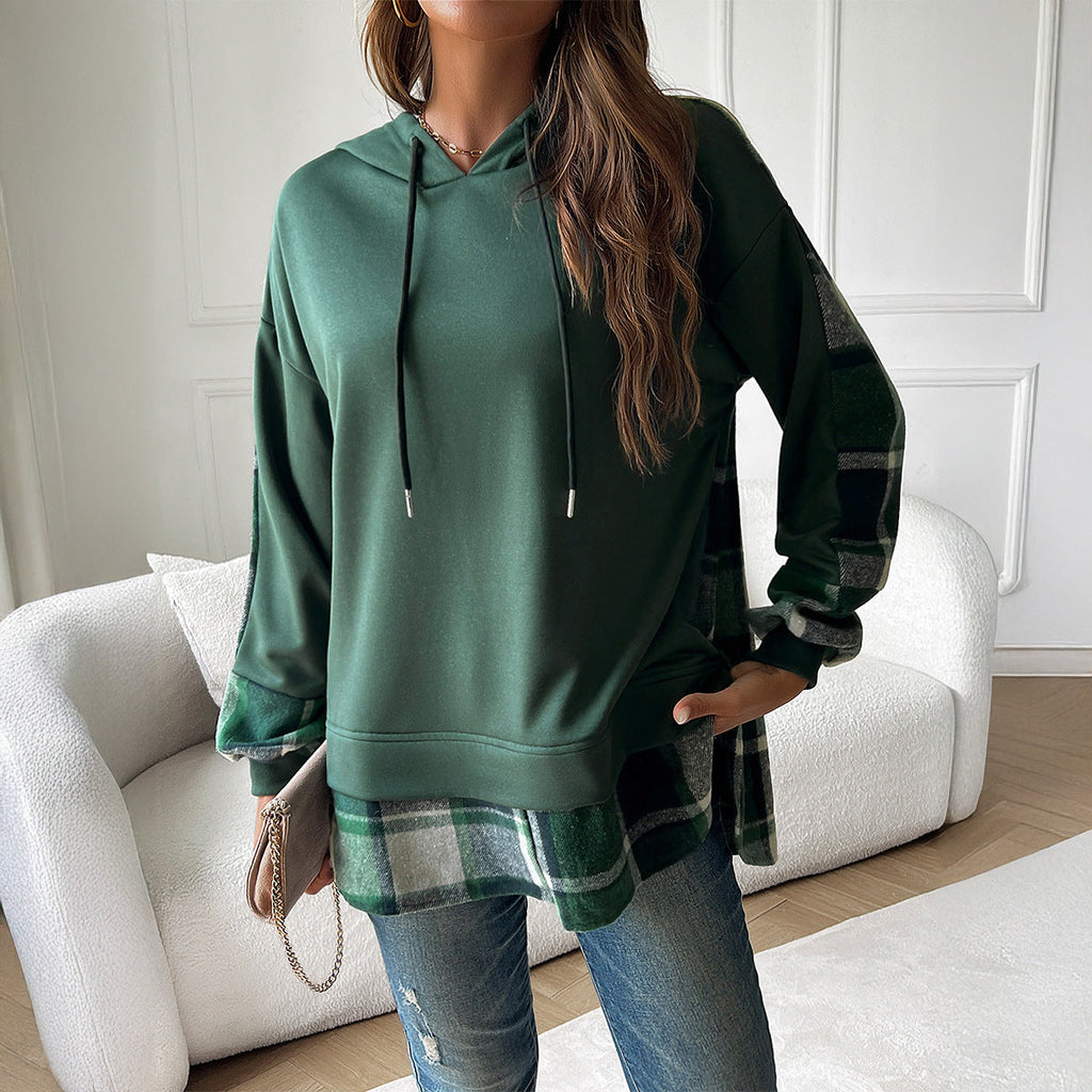 Stylish Women's Check Print Oversized Hoodie - 3 - London-stylehouse.com