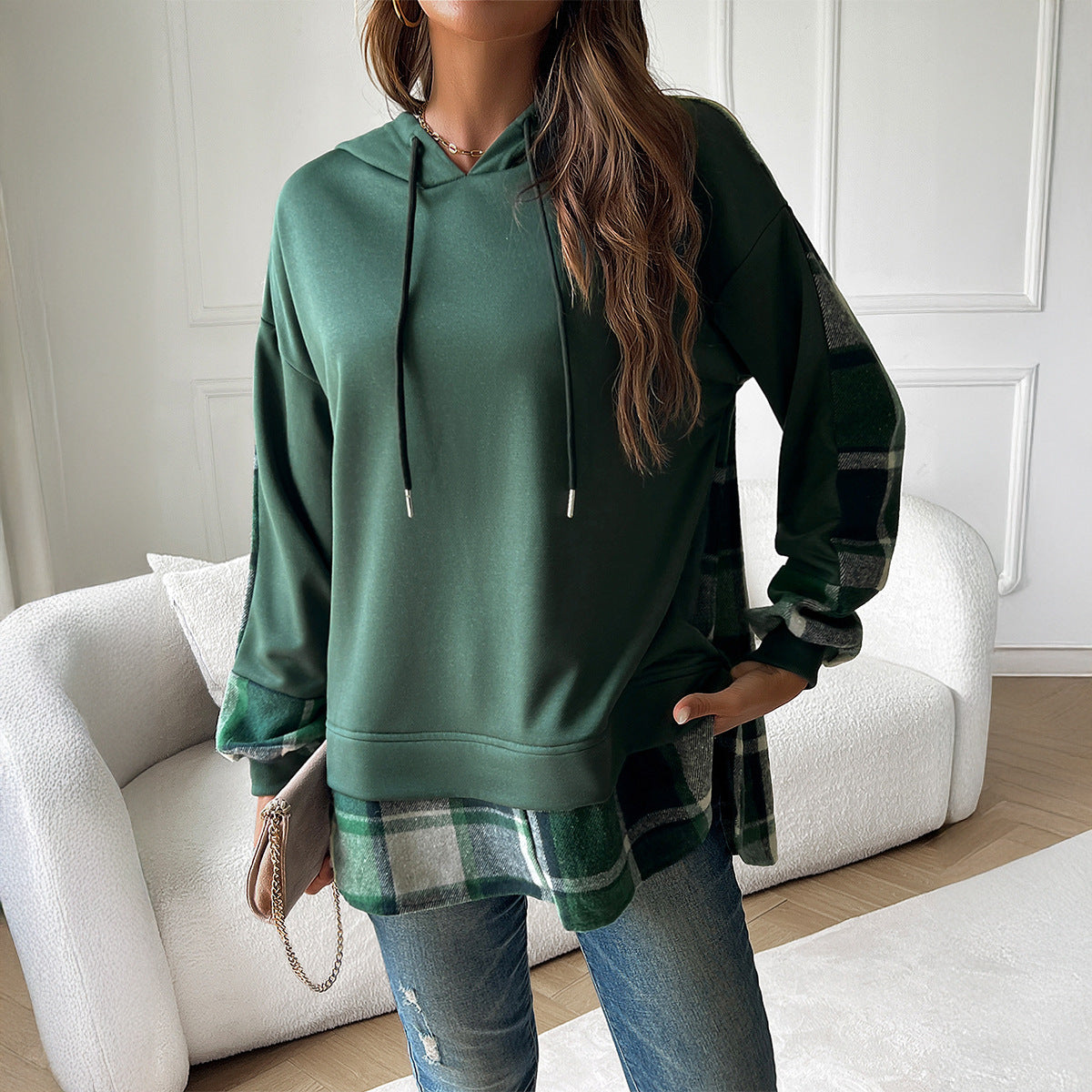 Stylish Women's Check Print Oversized Hoodie - 3 - London-stylehouse.com
