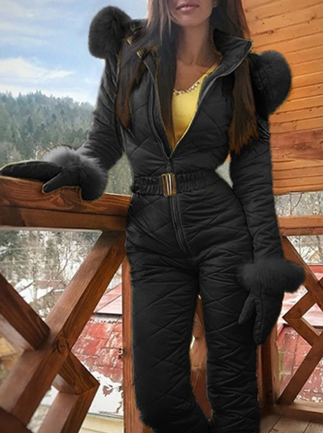 Chic Ladies' Jumpsuit Featuring Luxurious Fur Details - 2 - London-stylehouse.com
