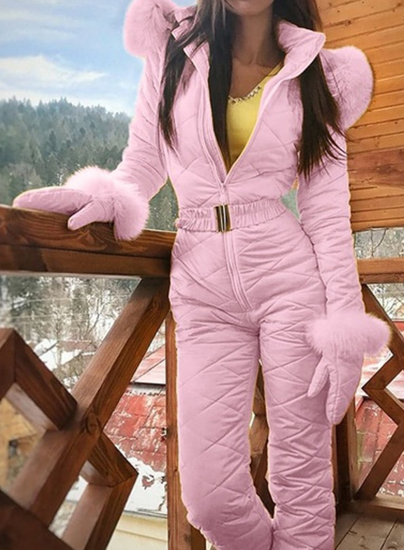 Chic Ladies' Jumpsuit Featuring Luxurious Fur Details - 3 - London-stylehouse.com