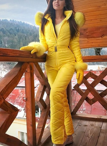 Chic Ladies' Jumpsuit Featuring Luxurious Fur Details - 5 - London-stylehouse.com