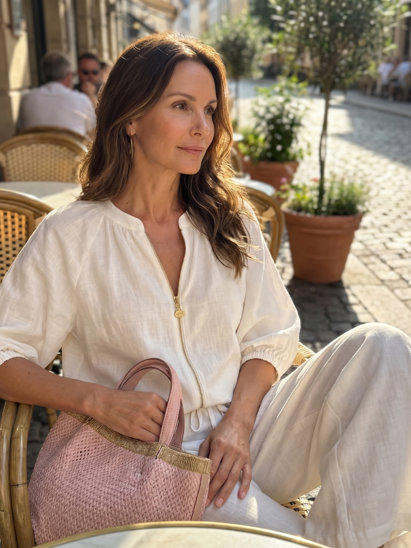 Two-piece set for women in a relaxed fit with puff sleeves and trousers - J&B; - 17 - London-stylehouse.com