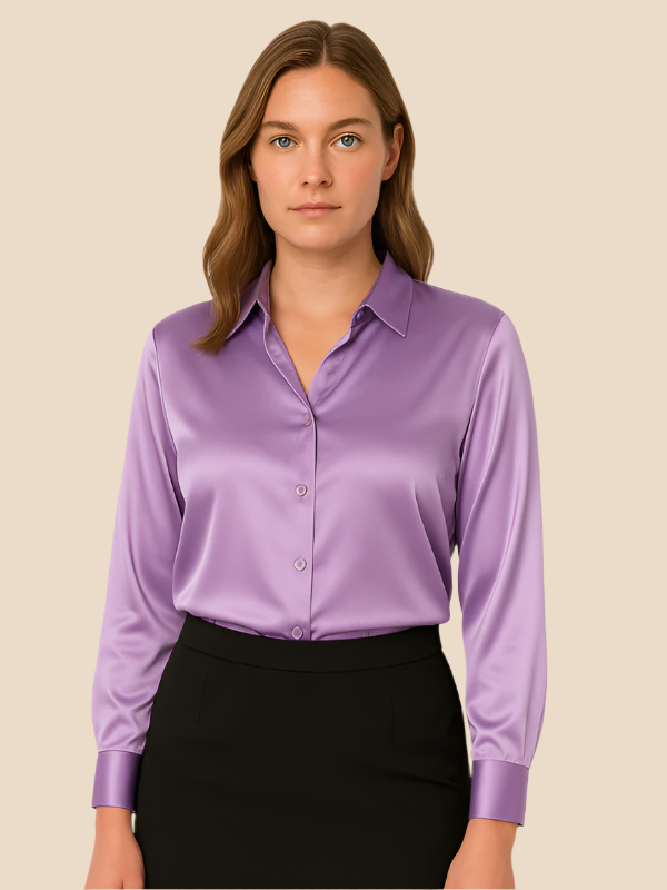 Adriana – Elegant Satin Button-Up Blouse for Women
