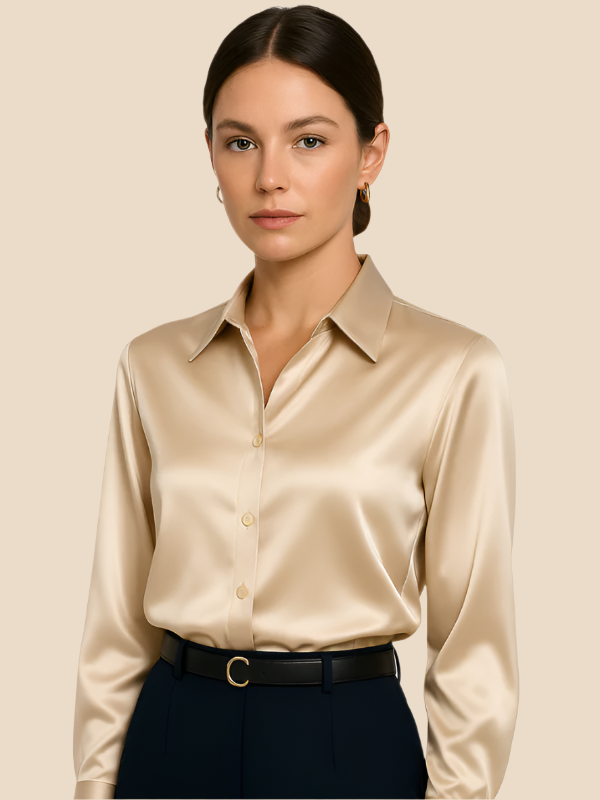 Adriana – Elegant Satin Button-Up Blouse for Women