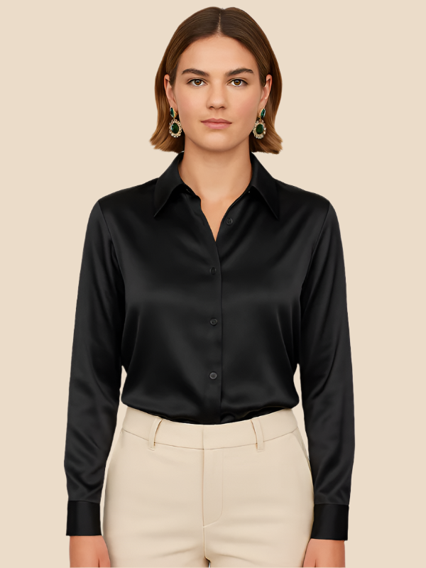 Adriana – Elegant Satin Button-Up Blouse for Women