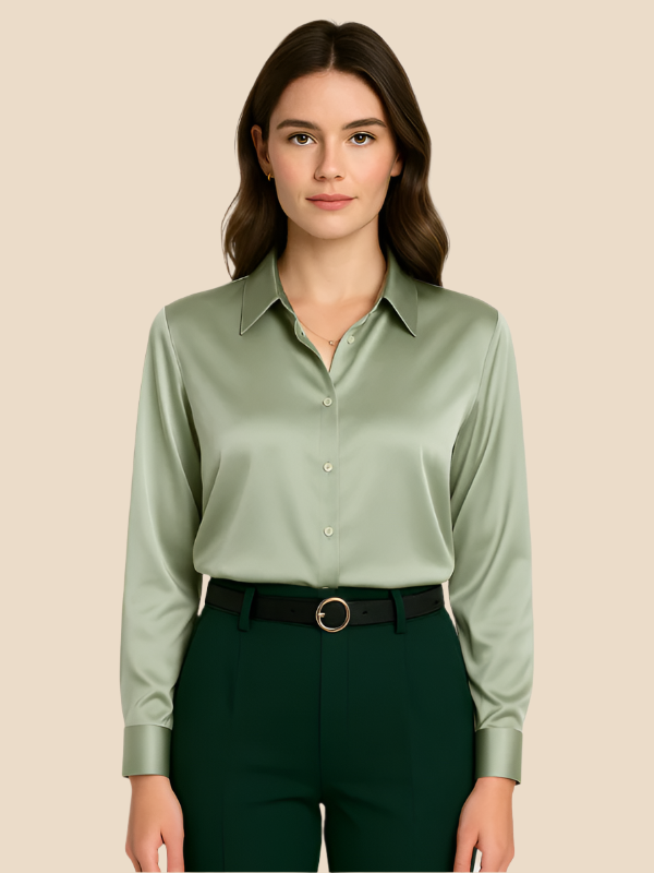 Adriana – Elegant Satin Button-Up Blouse for Women