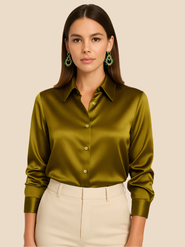 Adriana – Elegant Satin Button-Up Blouse for Women