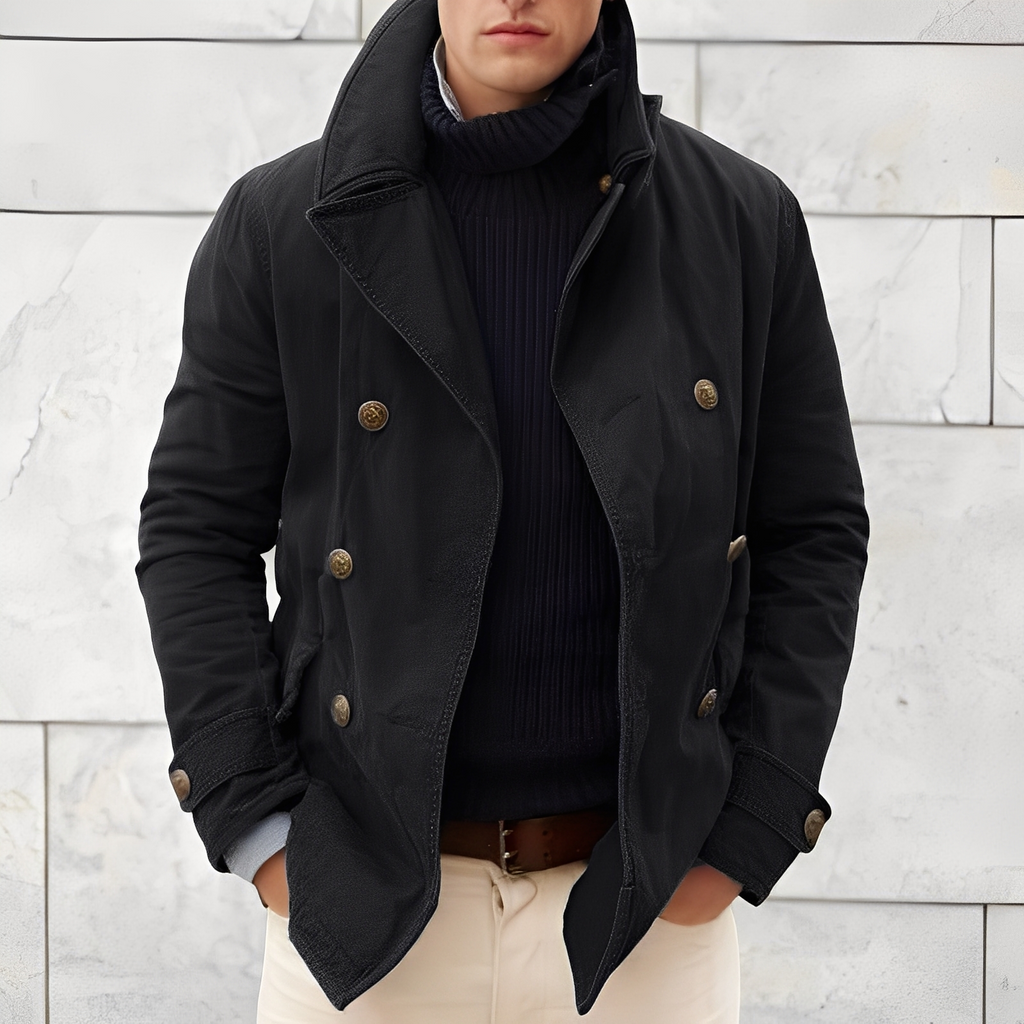 James double-breasted winter peacoat in black