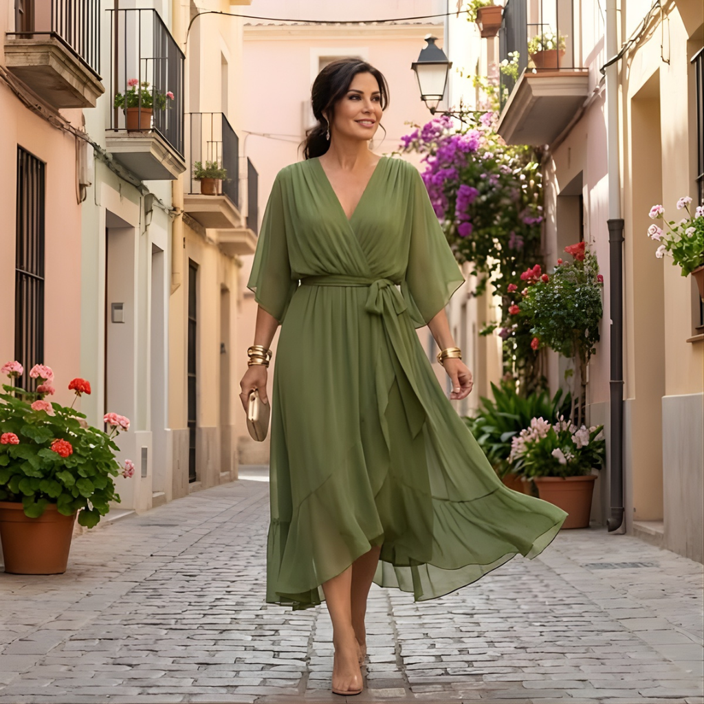 Erika – Elegant Flowing V-Neck Dress - Image 1