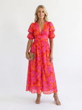 Karin – Elegant Floral V Neck Puff Dress for Women - Image 1