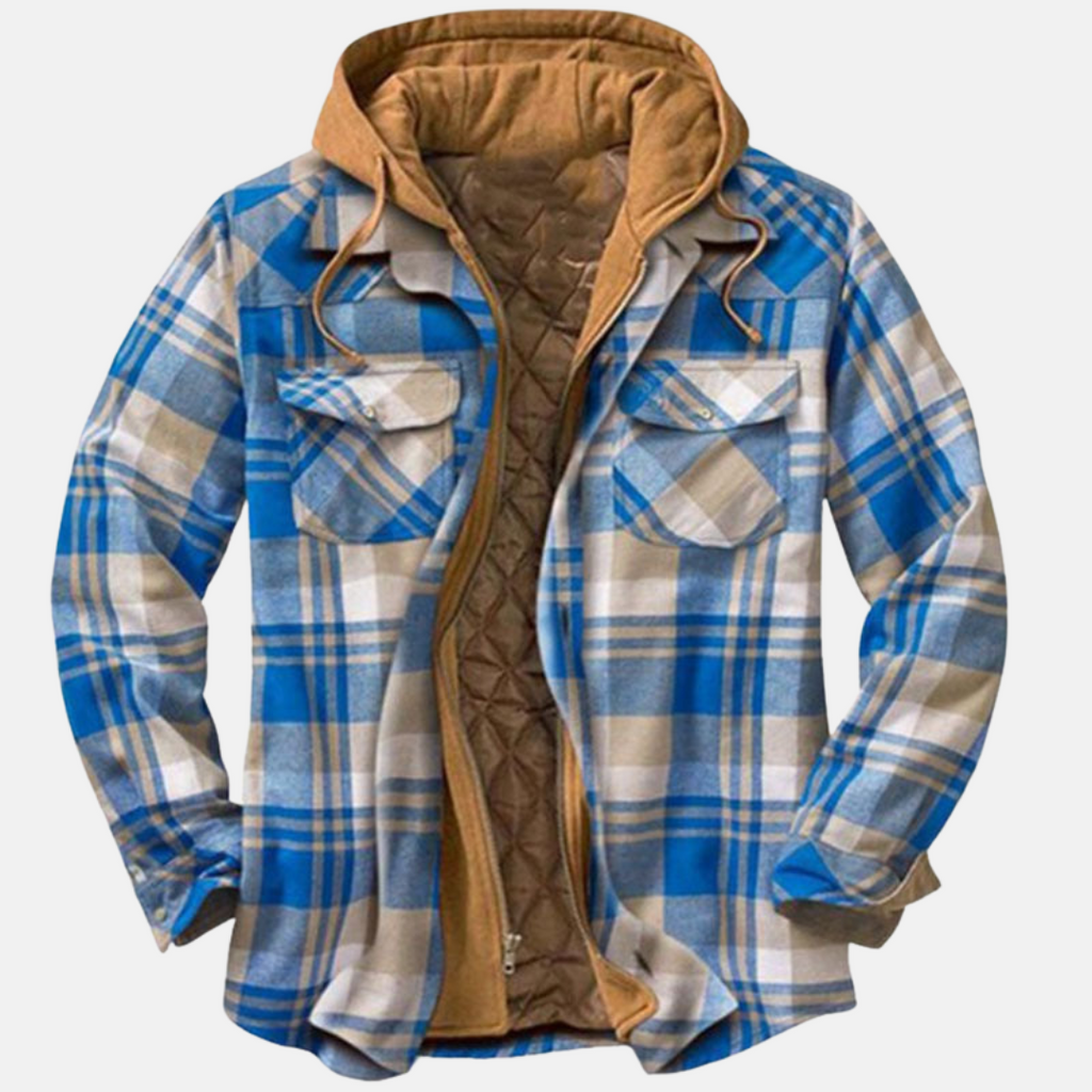 Men’s checked jacket with hood and button placket - J&B; - 7 - London-stylehouse.com