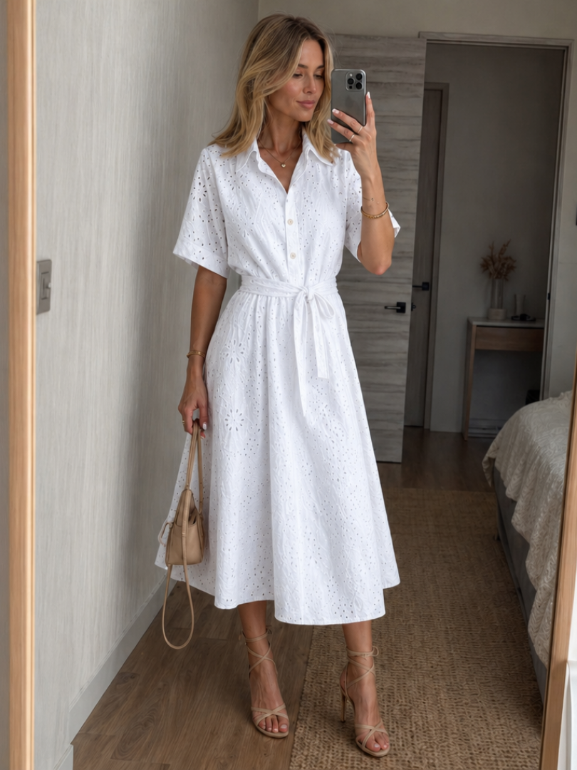 Women’s shirt dress with a floral cut-out pattern and a belt at the waist - J&B; - 1 - London-stylehouse.com