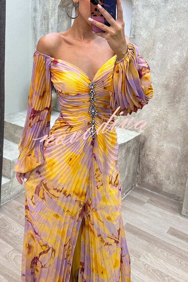 Emilia – Elegant Printed Off Shoulder Diamond Slit Maxi Dress Dress - Image 7