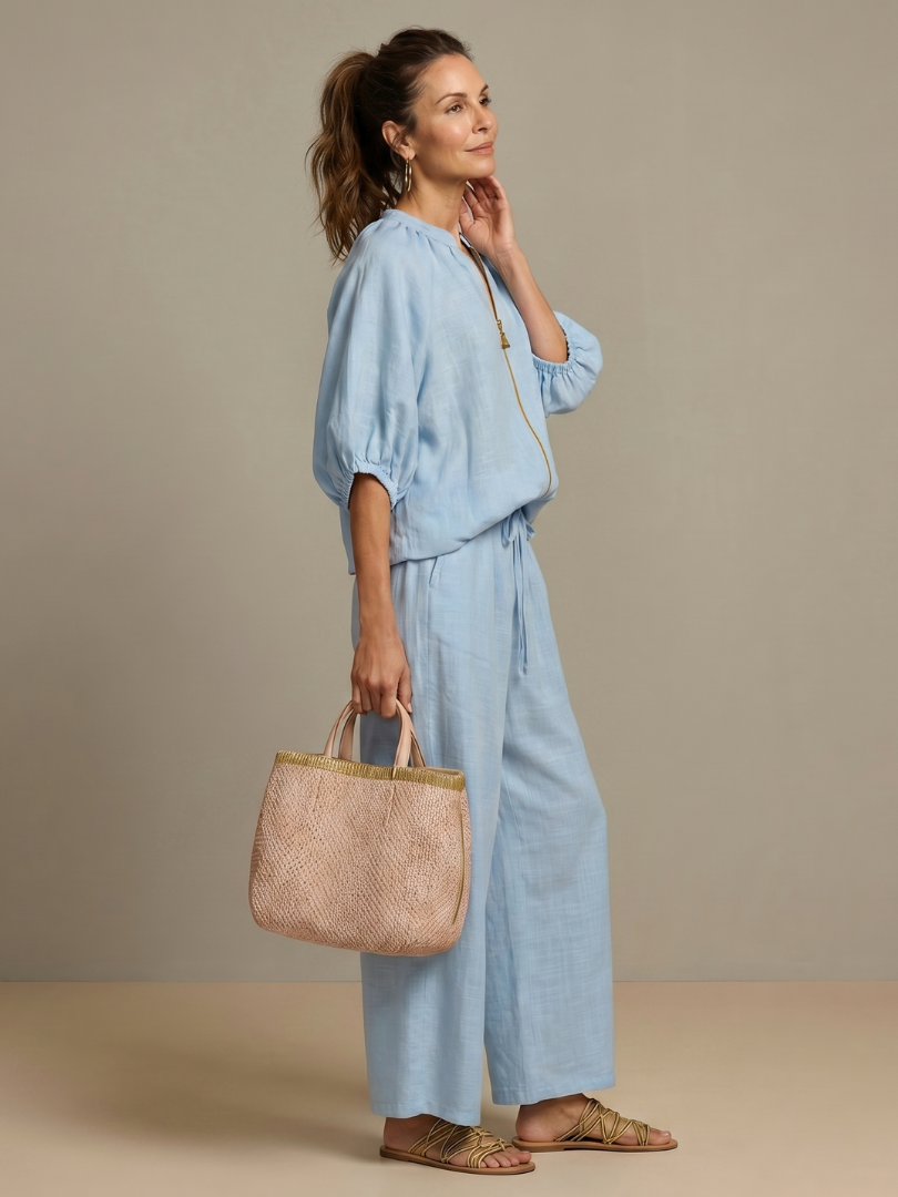 Two-piece set for women in a relaxed fit with puff sleeves and trousers - J&B; - 2 - London-stylehouse.com