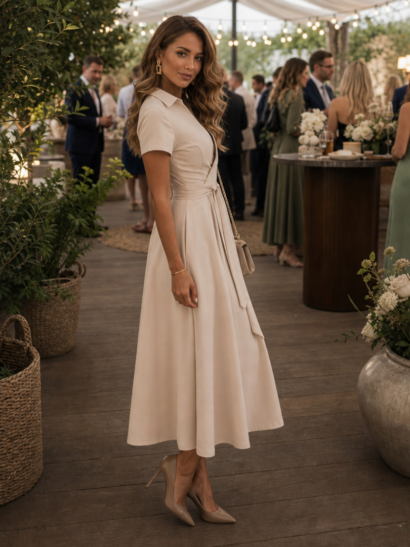 Midi-length wrap dress for women with short sleeves and a figure-flattering tie belt - J&B; - 2 - London-stylehouse.com