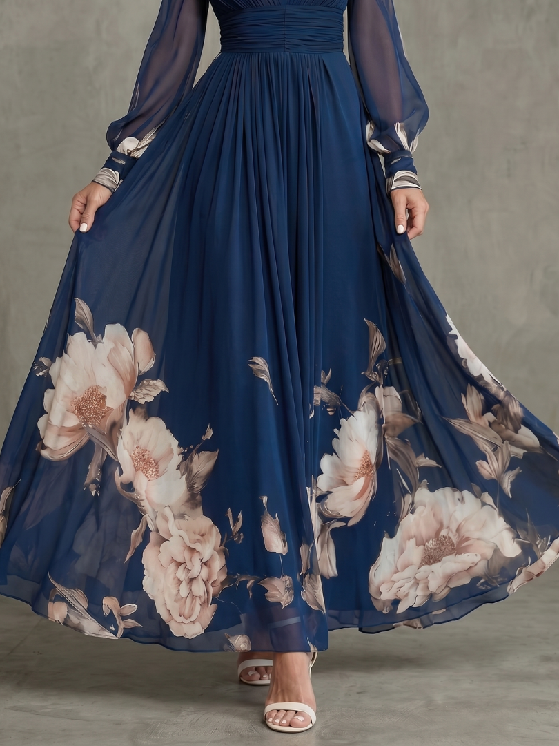 Women’s evening dress with a flowing silhouette and a V-neck - J&B; - 3 - London-stylehouse.com