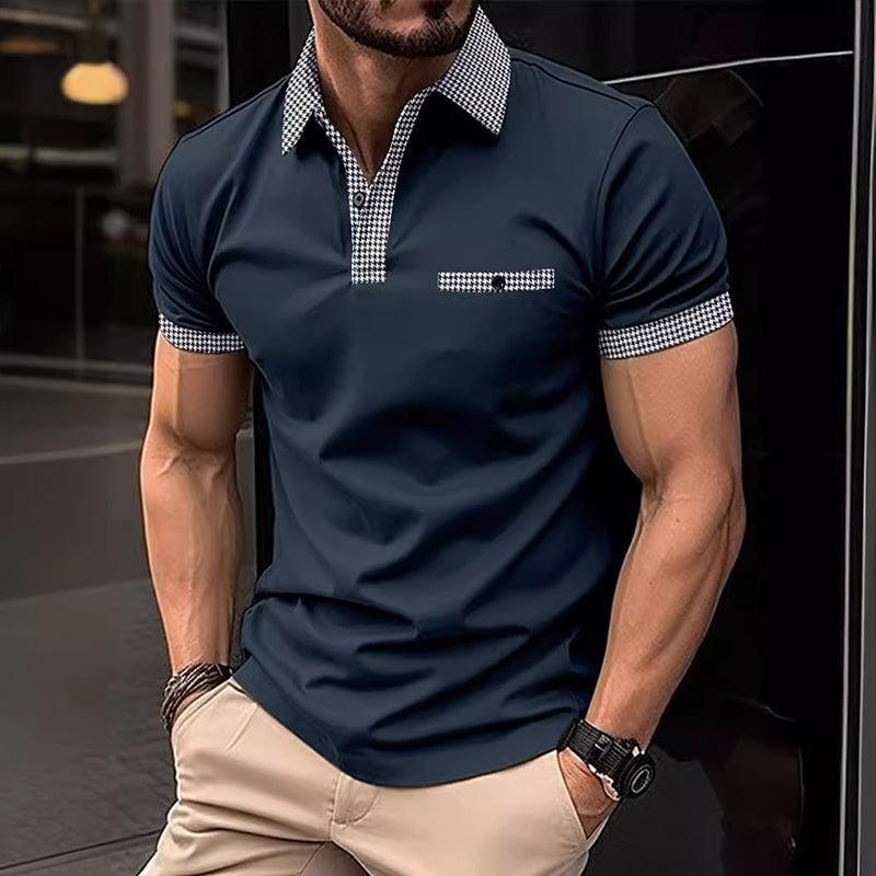 Daniel short-sleeve polo shirt with contrast trim in navy