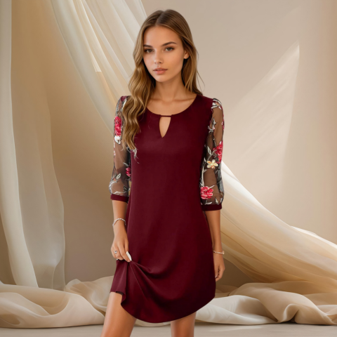 Lucy – Elegant Floral-Embroidered Dress - Image 1