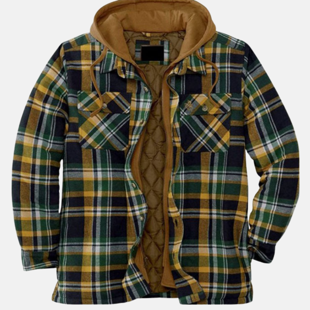 Men’s checked jacket with hood and button placket - J&B; - 3 - London-stylehouse.com