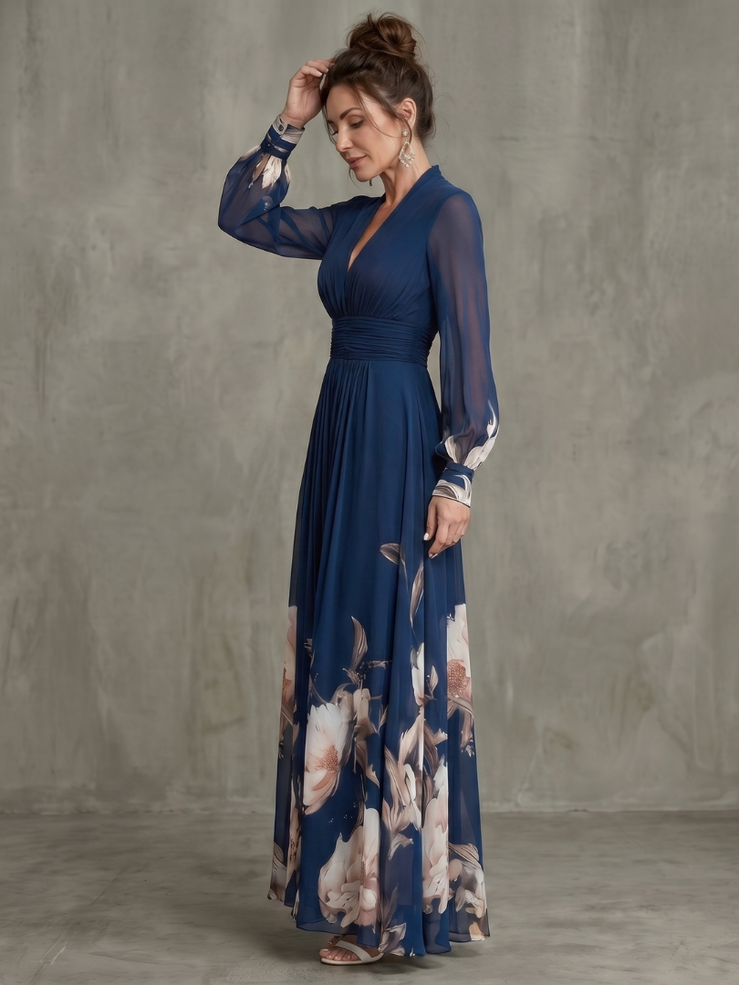 Women’s evening dress with a flowing silhouette and a V-neck - J&B; - 2 - London-stylehouse.com