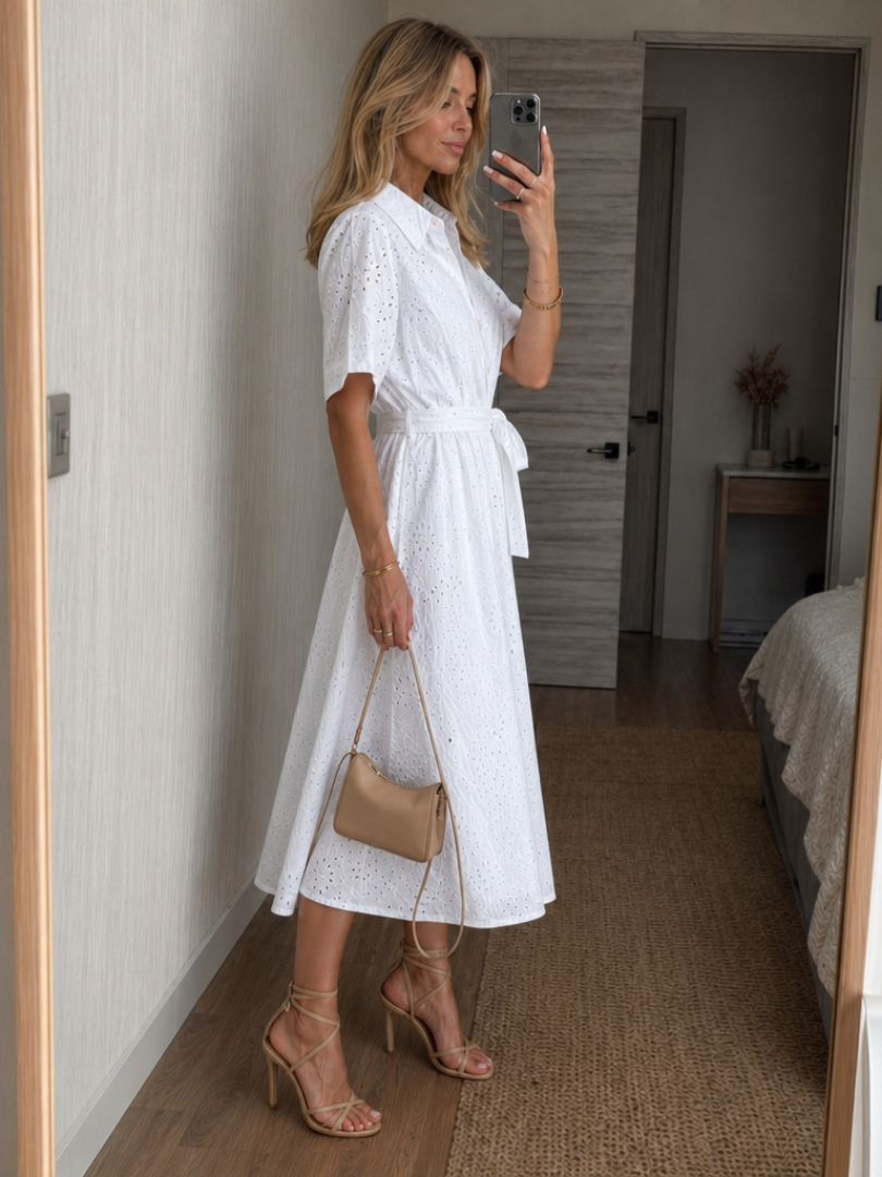 Women’s shirt dress with a floral cut-out pattern and a belt at the waist - J&B; - 2 - London-stylehouse.com