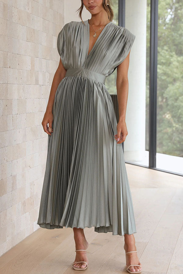 Mia – Women Satin Pleated Maxi Dress - Image 3