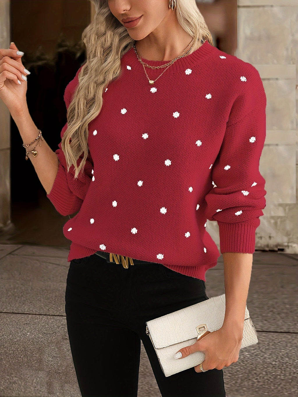 Women’s polka-dot jumper – Round neckline and loose fit - J&B; - 2 - London-stylehouse.com