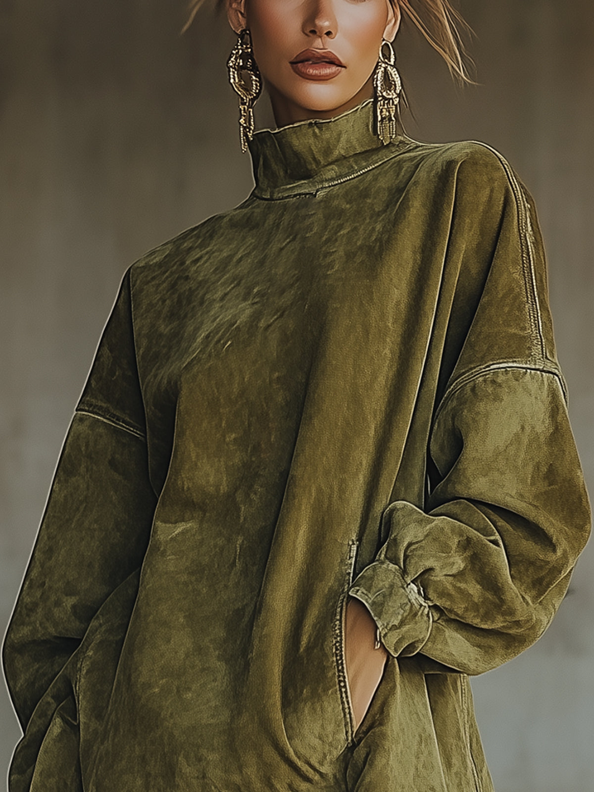 Freya – High-Neck Fringed Oversized Tunic Dress for Women