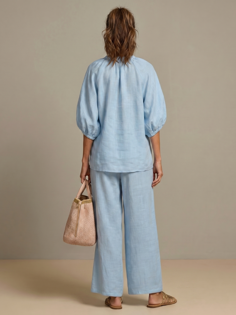 Two-piece set for women in a relaxed fit with puff sleeves and trousers - J&B; - 4 - London-stylehouse.com