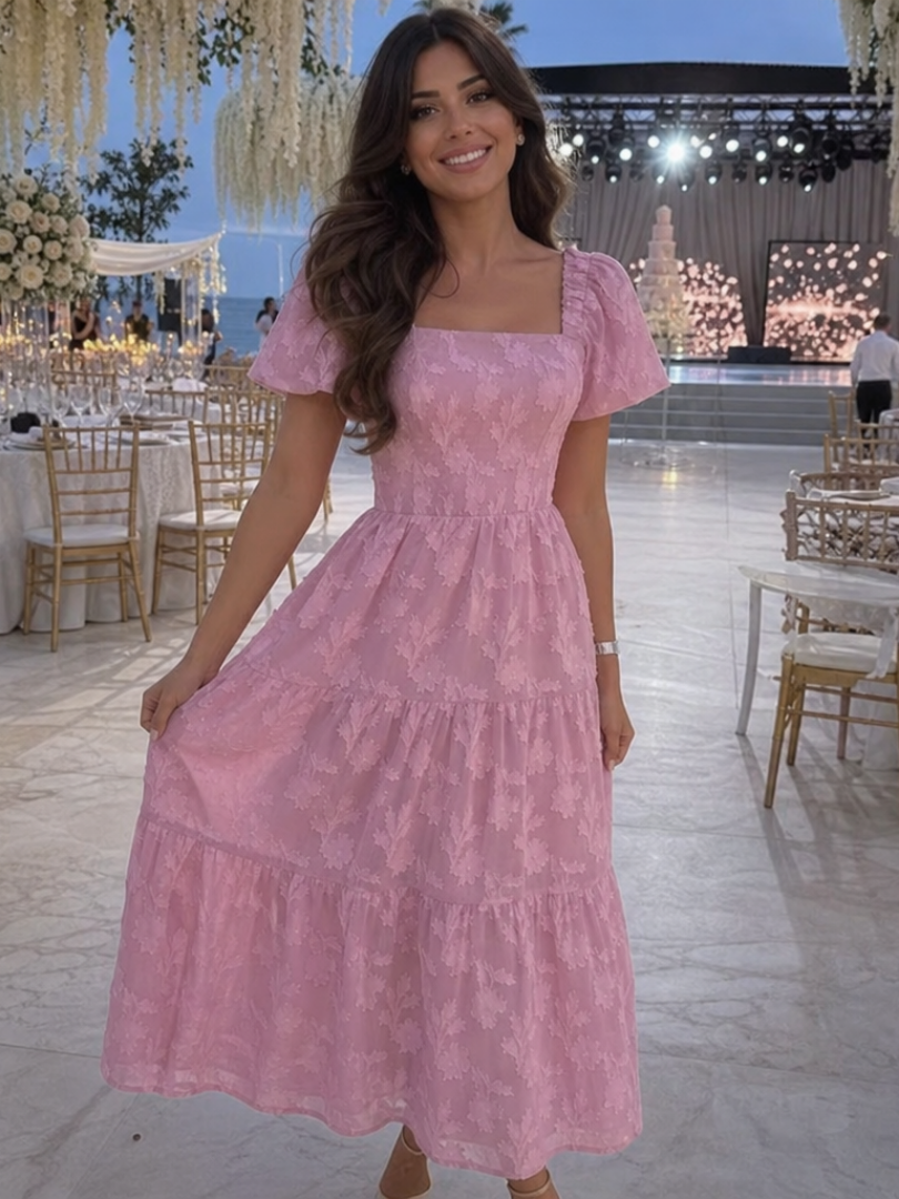 Women’s midi dress with a square neckline, puff sleeves and a floral pattern - J&B; - 4 - London-stylehouse.com