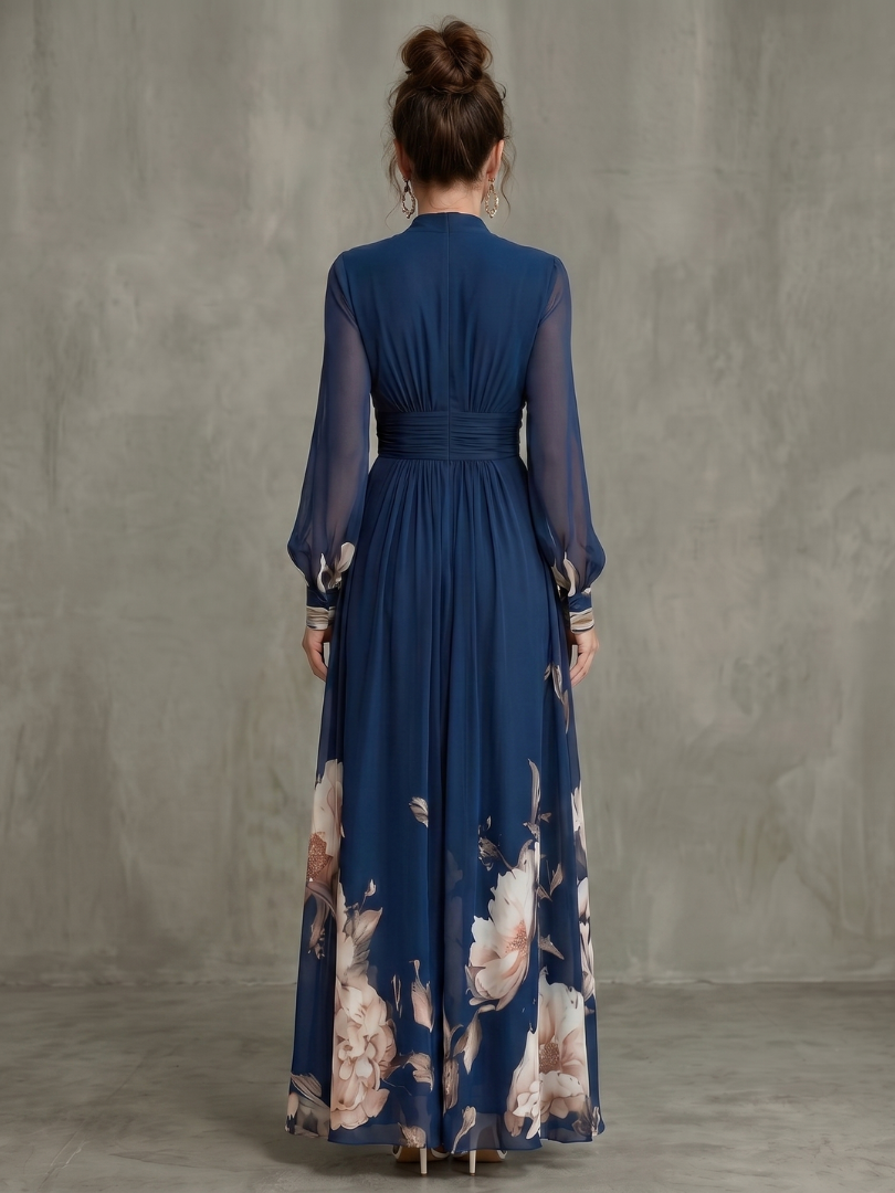 Women’s evening dress with a flowing silhouette and a V-neck - J&B; - 4 - London-stylehouse.com